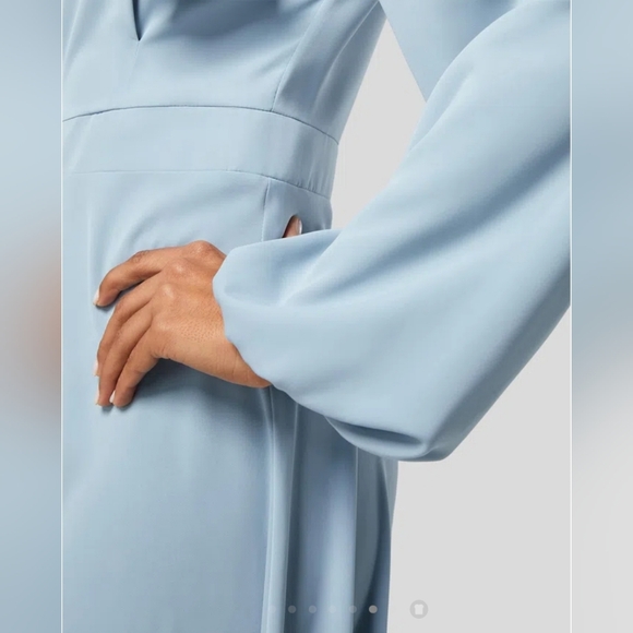 🛍HALARA Tie Neck Puff Long Sleeve Back Zipper Flowy Midi Work Dress,Large - Picture 3 of 16